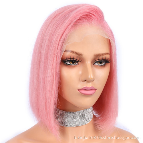 Pink Purple Red Blue Green Yellow Bob Lace Front Wigs 13x4 Pre Plucked Straight Virgin Brazilian Blonde Colored Wigs Human Hair